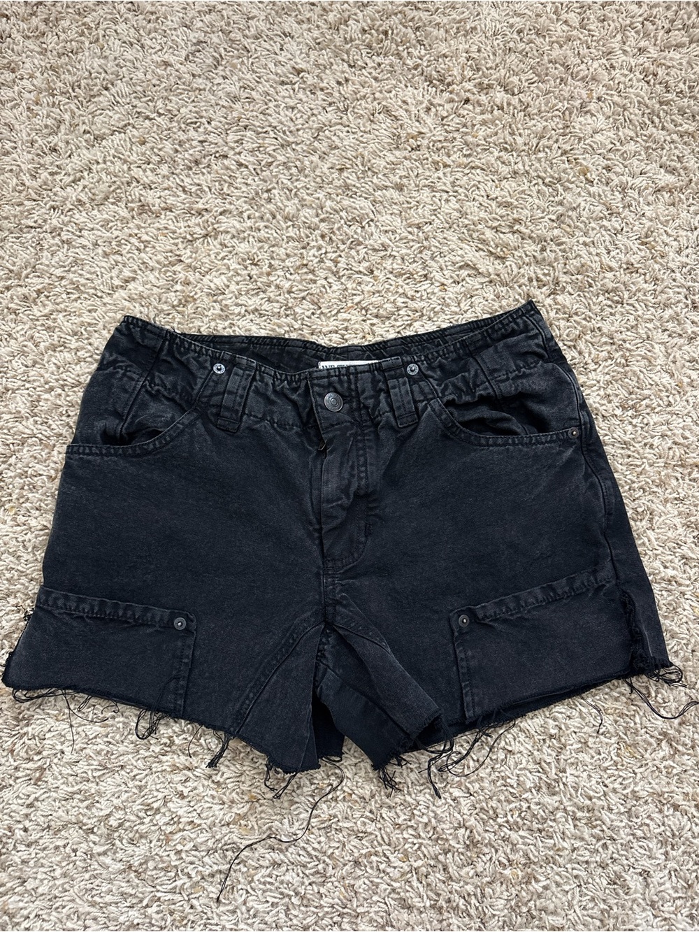 Free People/We the Free High Rise Utility Short Cutoffs Black Sz 2